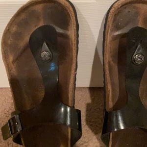 Birkenstock sandals, black patent